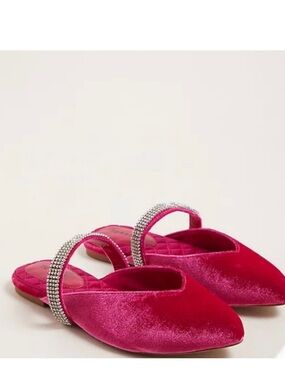 Torrid 12 Wide Width Fuchsia Pink Rhinestone Trim Velvet Flat Shoes
